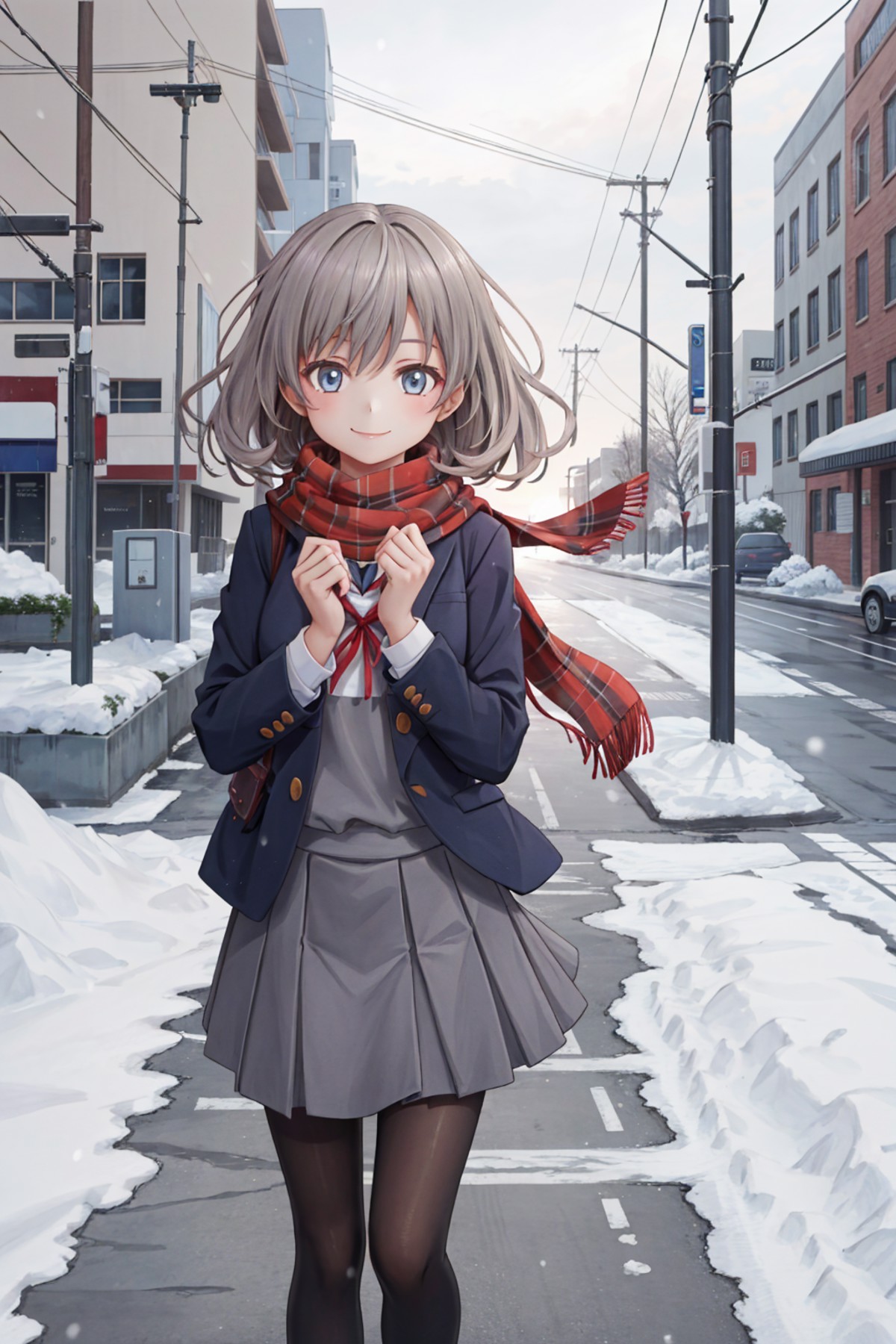 1girl, student,  running , smile, school uniform, scarf, snow, winter, windy,
street, urban
<lora:Keke:0.51>